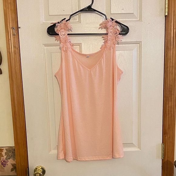 No Label Tops - Women's Peach Floral Lace Strap Camisole